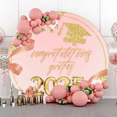 Pink Floral Ribbon Circle 2025 Graduation Backdrop